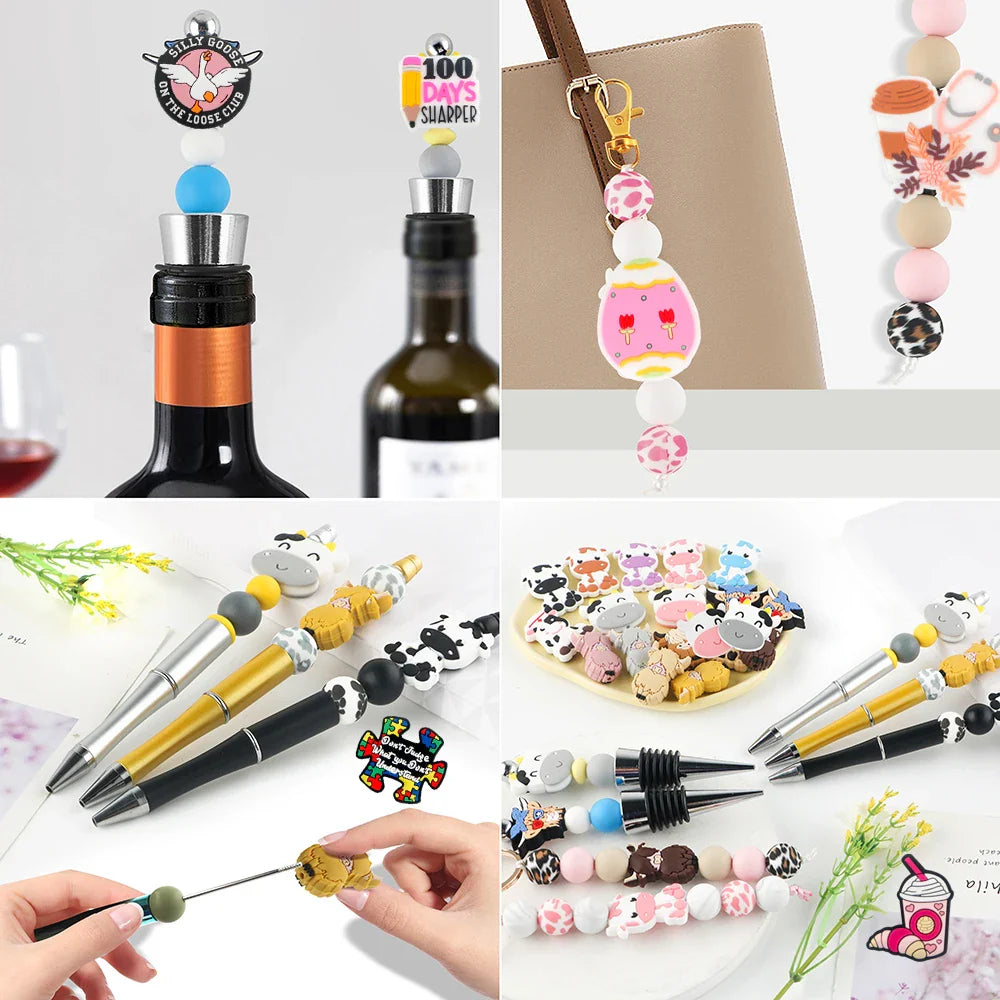 Kovict 5/10Pcs New Focal Silicone Beads Easter Series Bead For Jewelry Making DIY  KeyChain Bracelet Necklace Pen Accessories