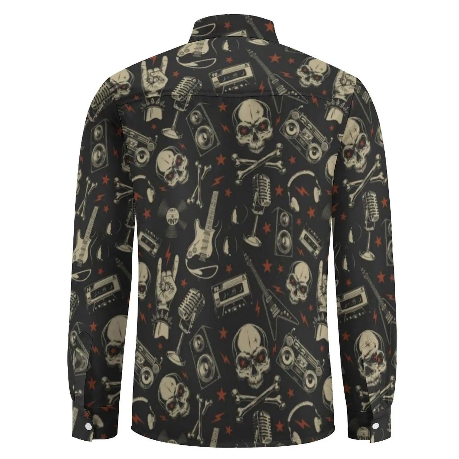 Metal Music Skull Shirt Men Rock Grunge Punk Casual Shirts Autumn Blouses Long Sleeve Cool Oversize Tops Birthday Gift - Premium Long-sleeve shirt from Lizard Vigilante - Just $37.99! Shop now at Lizard Vigilante