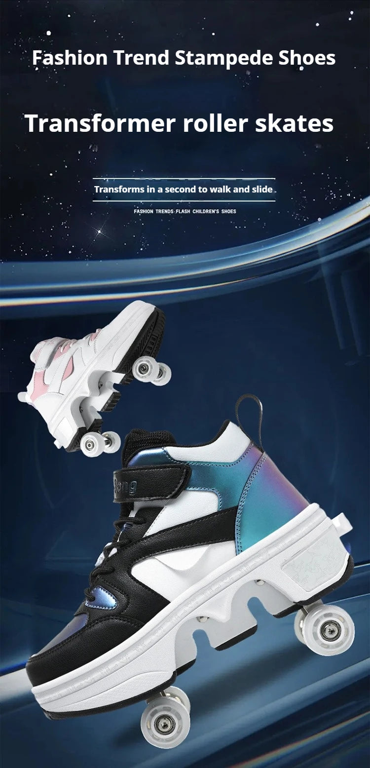 Riot Glide Pop-Up High Tops — 4-Wheel Dual-Purpose Roller Sneaker Boots (Automatic Deploy Wheels)