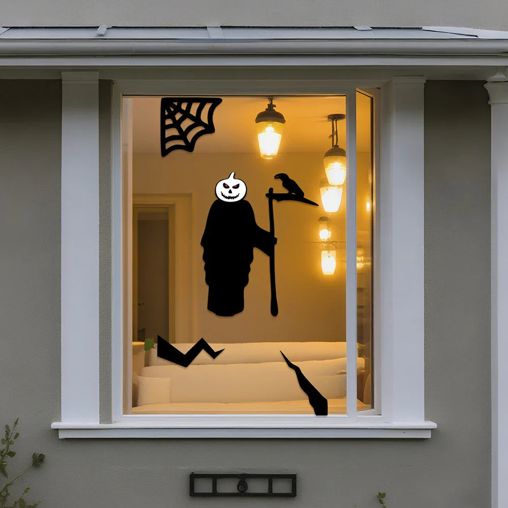 Halloween decorations room door stickers window decor skeleton hand pumpkin DIY window stickers ghost devil witch hat decor