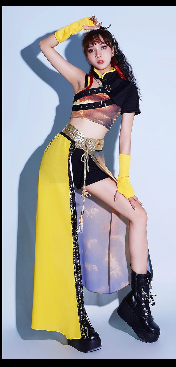 Vibrant Yellow Kpop Jazz Dance Costume for Women, Performance Stagewear, DJ & Nightclub Outfit, Streetwear Dancewear - Premium costume from Lizard Vigilante - Just $73.99! Shop now at Lizard Vigilante