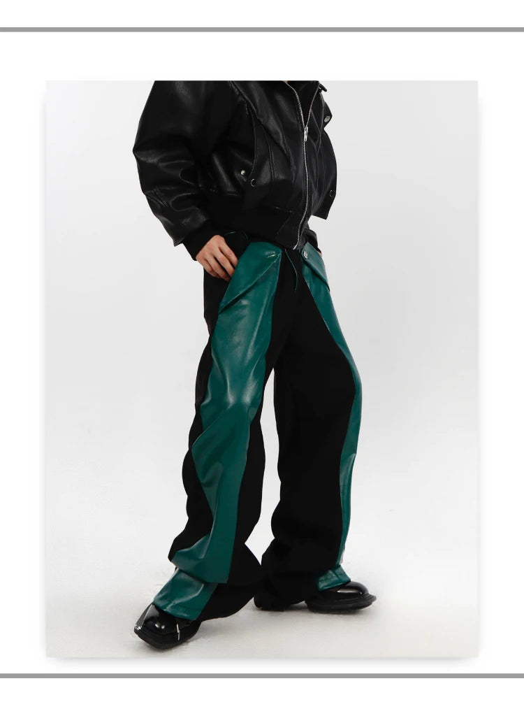 Patchwork Leather Combat Trousers – Mauroicardi Black & Toxic Green High-Waist Men’s Street Pant for Chaos & Club Damage - Premium pants from dsers - Just $159.99! Shop now at Lizard Vigilante