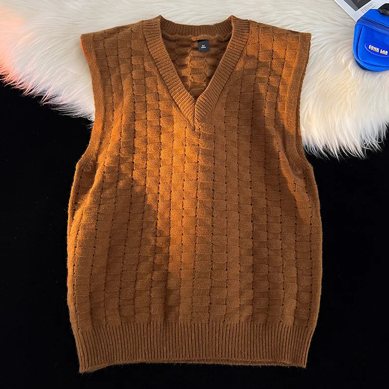 “GRUNGEWEAVE 666” Vintage Knit Vest – Jacquard Check Pattern Sleeveless V-Neck Armor for Off-Stage Legends & Louder Lives - Premium vest from dsers - Just $47.99! Shop now at Lizard Vigilante