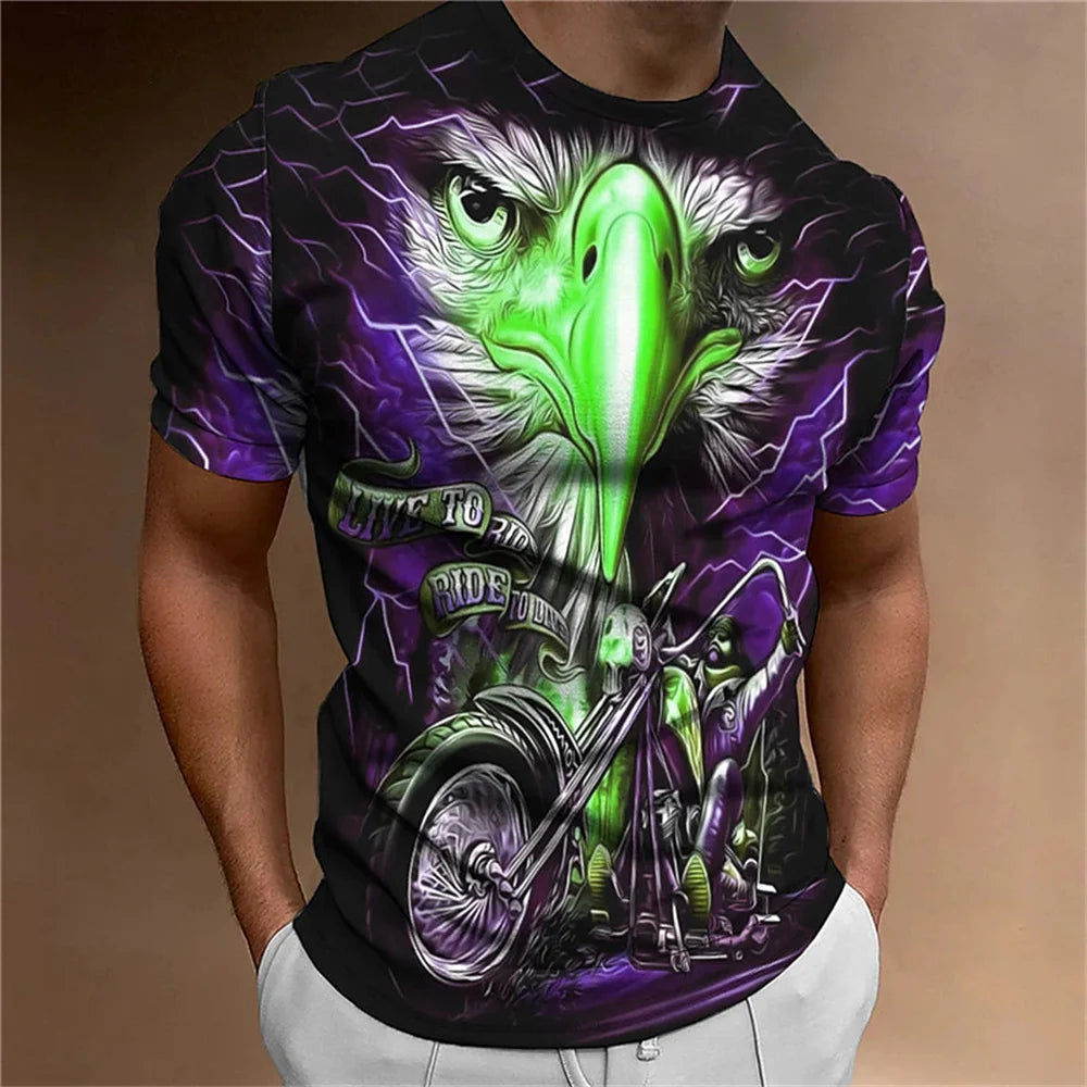 Eagle Motorcycle Retro Print Summer Men's T-Shirt | Casual Short Sleeve Oversized Tee - Premium T-Shirts from Lizard Vigilante - Just $22.99! Shop now at Lizard Vigilante