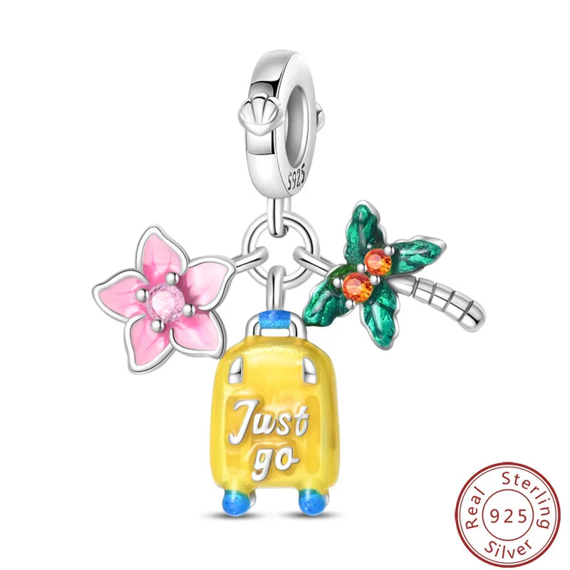 S925 Sterling Silver Princess Golf Hamster Camera Travel Three Piece Set Charms Beads 3mm DIY Fine Jewelry Making