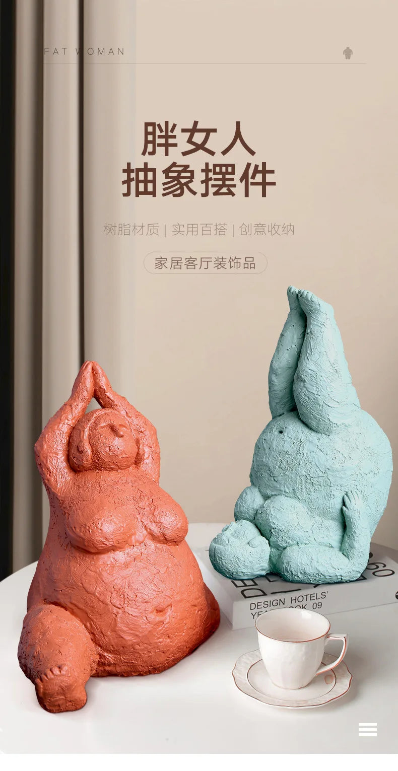 Abstract Body Sculpture Resin Handicraft Fat Woman Yoga Statue Irregular Hand-made Clay Sculptures Home Decoration Accessories
