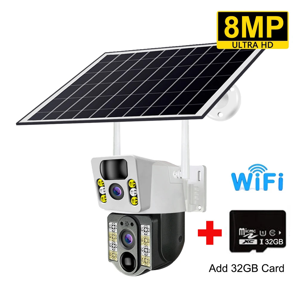 8MP 4K Wireless Solar Camera 4G Sim Outdoor Dual Lens Wifi IP Camera PIR Night Vision V380 Pro CCTV Security Protection Monitor - Premium  from Lizard Vigilante - Just $193.99! Shop now at Lizard Vigilante