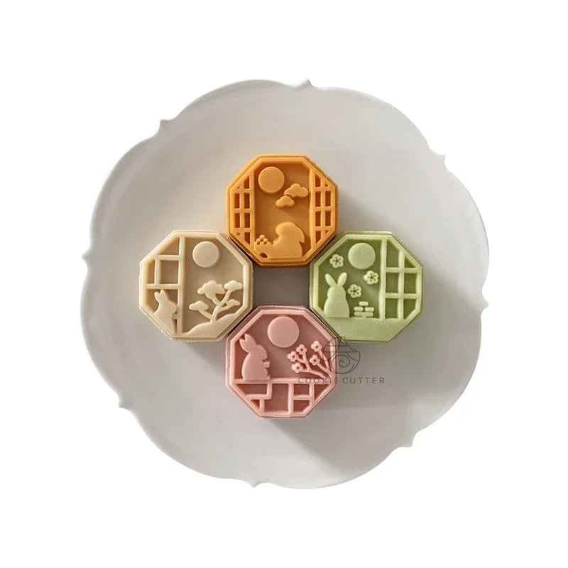4Pcs/Set Easter Mooncake Mold Bunny Shape DIY Hand Pressure Pastry Mold Mid Autumn Festival Fondant Cake Mould Decoration Tool