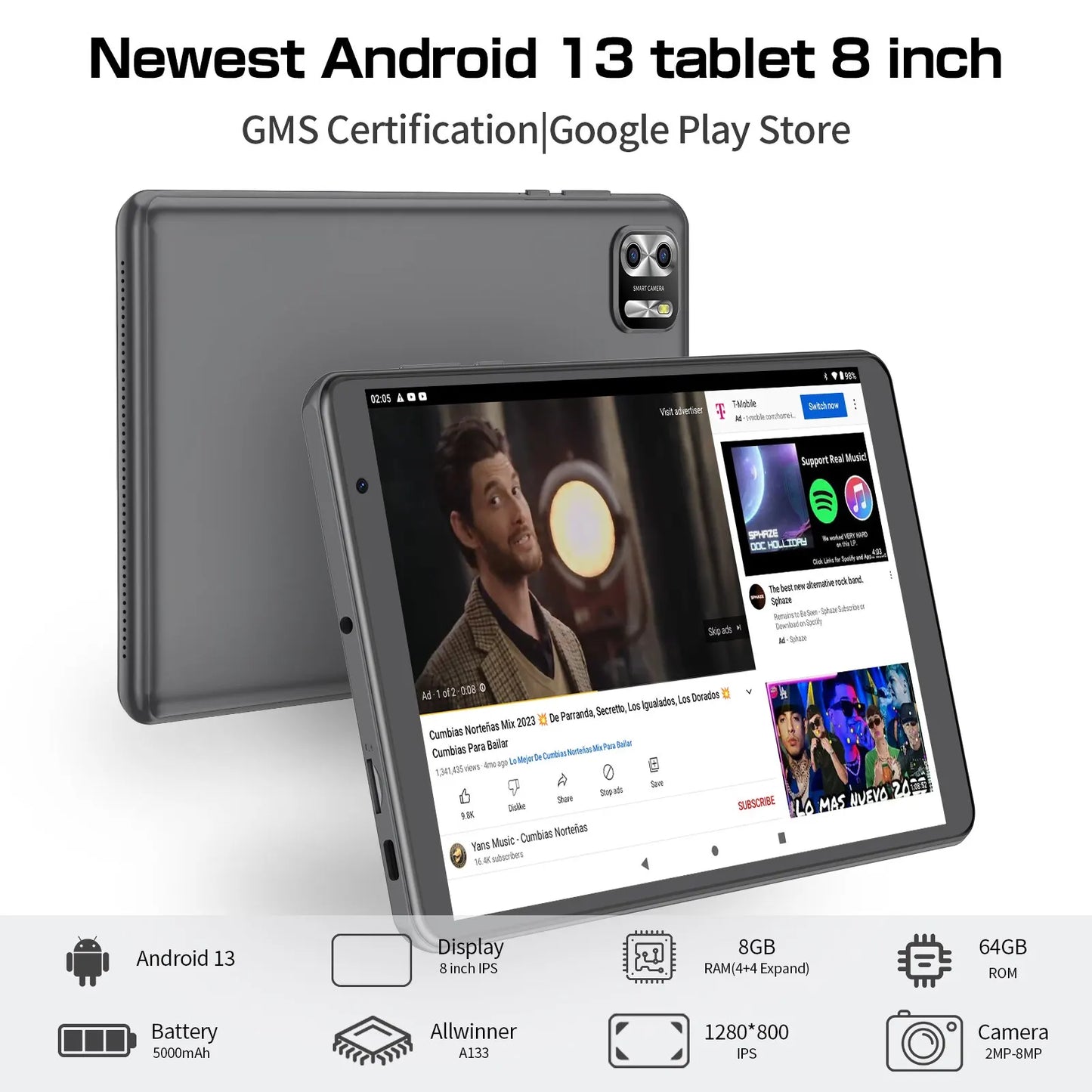 PRITOM 8-Inch Tablet with Android 13 – 8GB RAM, 64GB Storage, Dual Cameras - Premium tablet from Lizard Vigilante - Just $88.88! Shop now at Lizard Vigilante