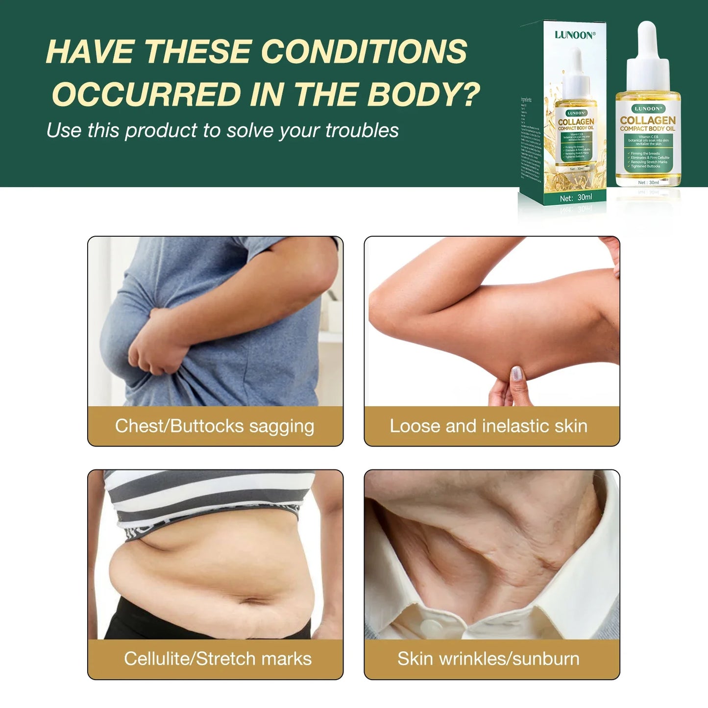 Collagen Compact Body Oil,Reduce Wrinkles and Stretch Marks,Chest Buttocks Skin Plump, Balance Hormones Skin Care for Women