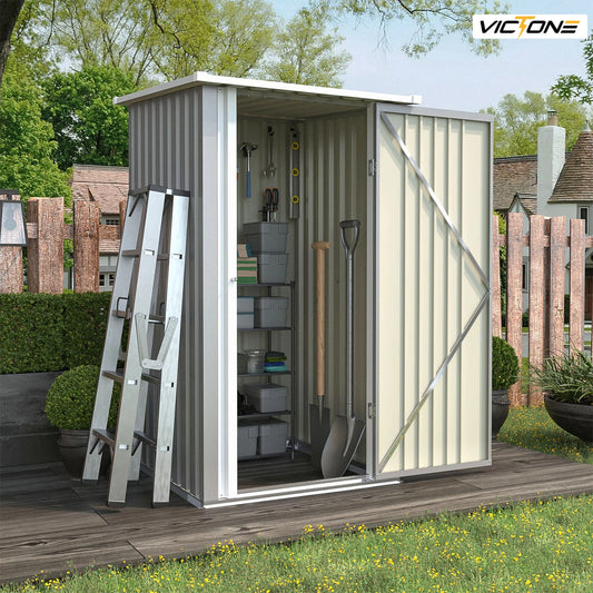 Victone 3' x 3' Compact Outdoor Storage Shed - Durable Small Garden Tool Storage with Sloping Roof, Single Lockable Door, Grey - Premium  from Lizard Vigilante - Just $213.99! Shop now at Lizard Vigilante