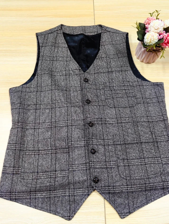 Men’s Vintage Tweed Plaid Vest – Classic Slim Fit Waistcoat for Weddings & Business - Premium vest from Lizard Vigilante - Just $42.88! Shop now at Lizard Vigilante