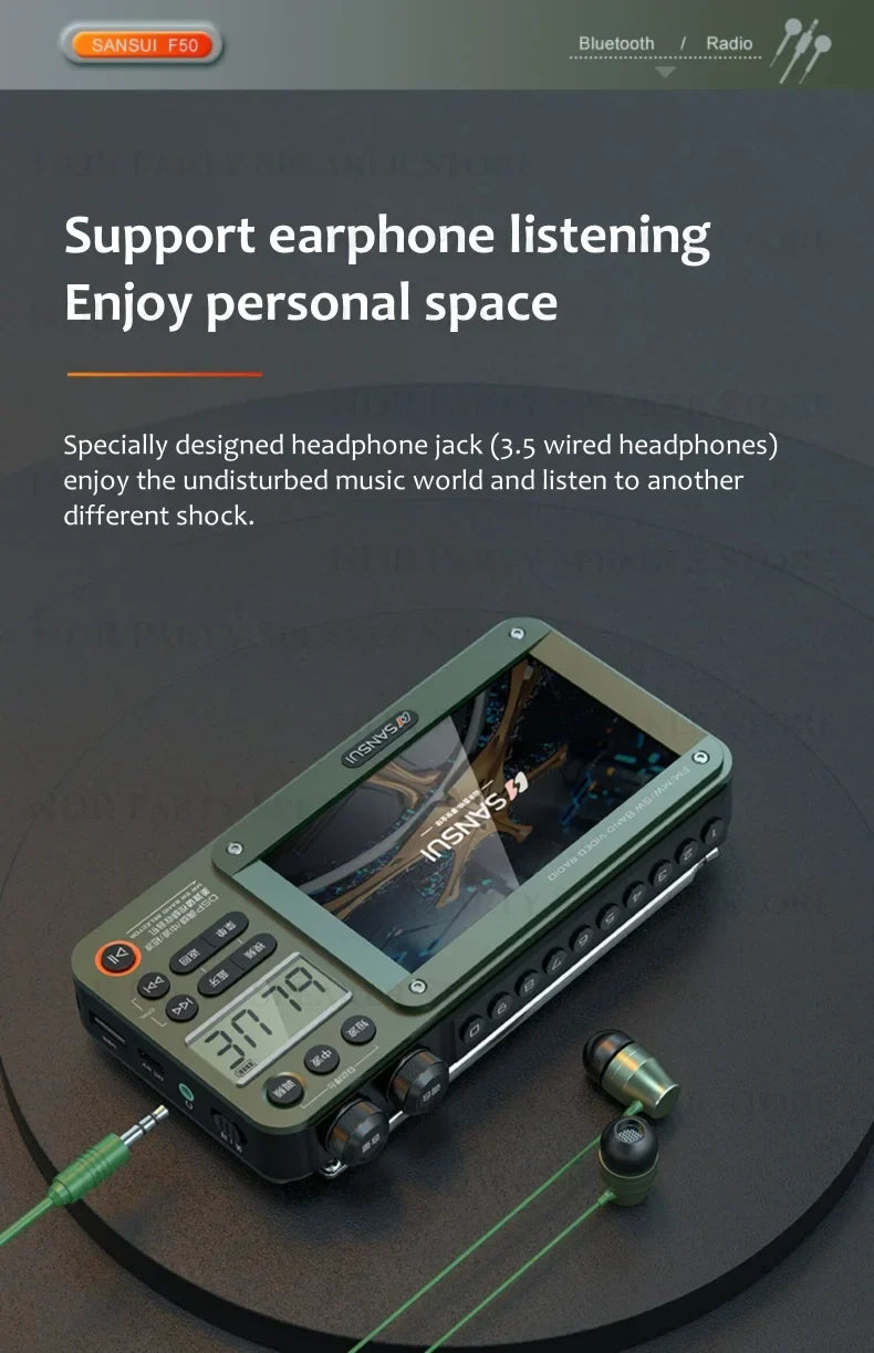 SANSUI Wireless Bluetooth Speakers Home Full-band Radio LED HD Video Player Portable MP4 Walkman Built-in Rechargeable Battery