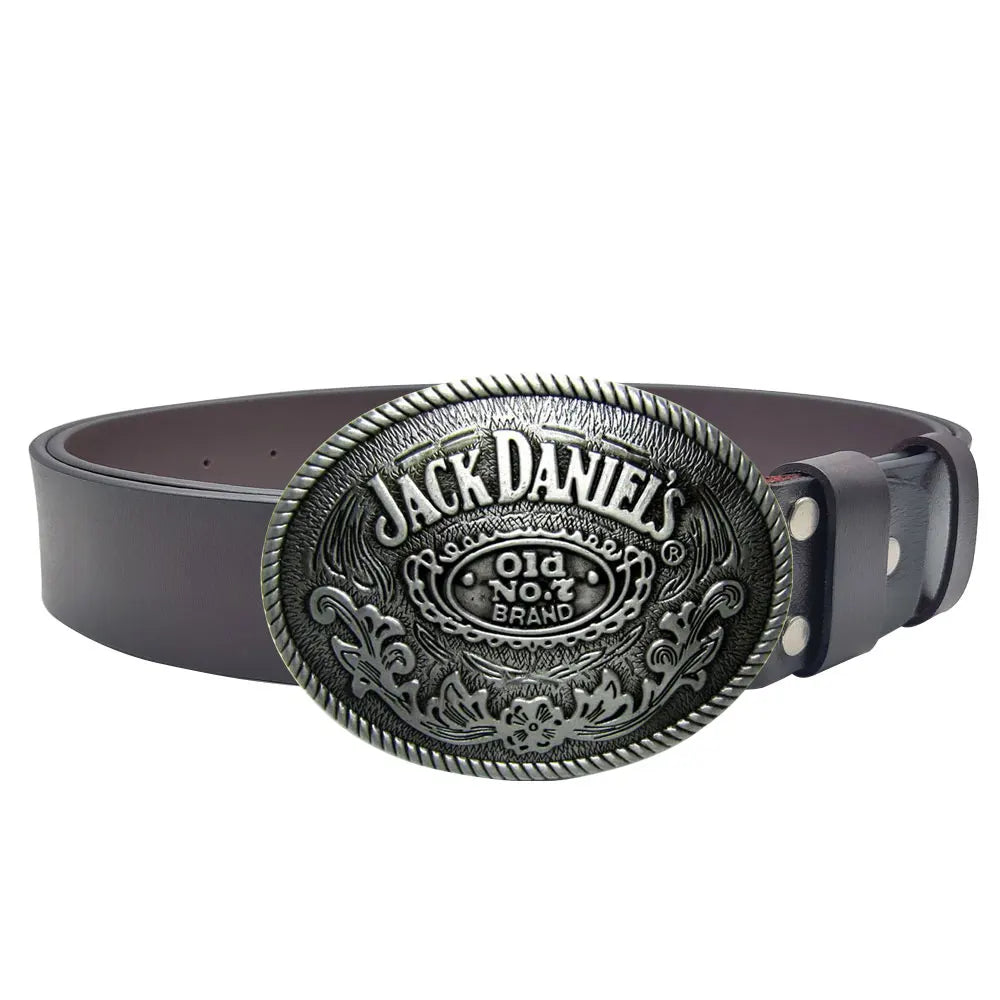 JD Old Number Seven Oval Head Buckle Whiskey Drinking Man Men's Leather Belt: A Stylish and Durable Accessory - Premium belt buckle from Lizard Vigilante - Just $22.99! Shop now at Lizard Vigilante