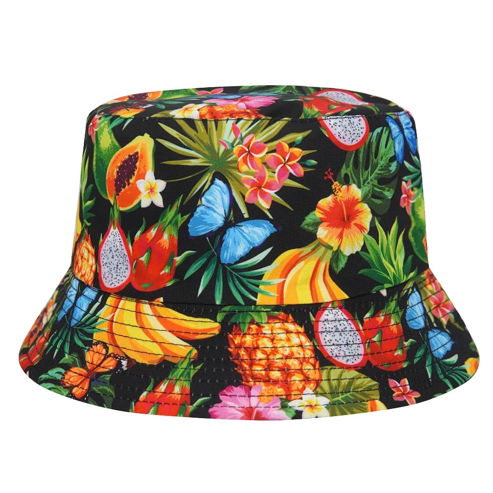 Summer Sun Protection Bucket Hat for Men Women Panama Cap Print Hip Hop Gorros Fishing Fisherman Hat Double Side Wear Fashion - Premium T-Shirts from Lizard Vigilante - Just $7.99! Shop now at Lizard Vigilante