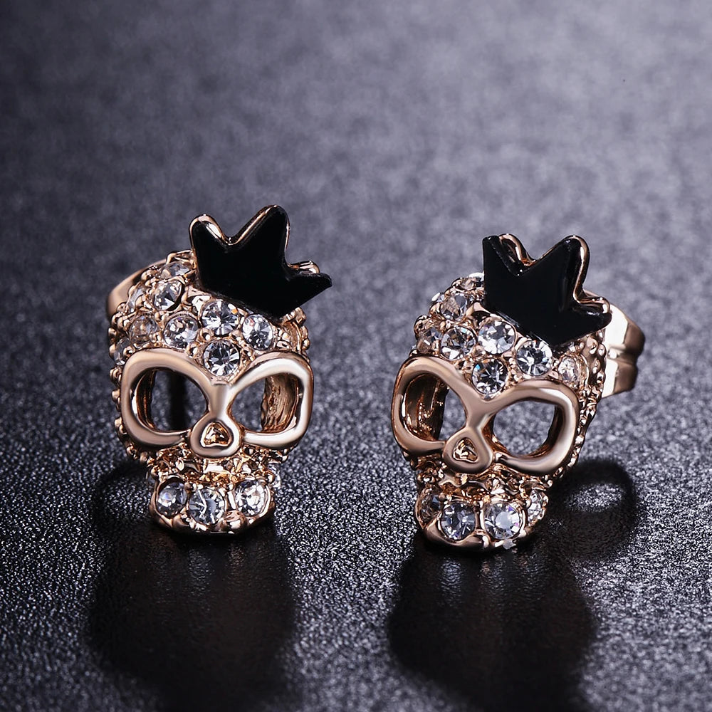 DEATH KISS // Gothic Skull Stud Earrings – Black Rose Gold Crystal Punk Jewelry for Women & Men - Premium skull studs from dsers - Just $5.99! Shop now at Lizard Vigilante