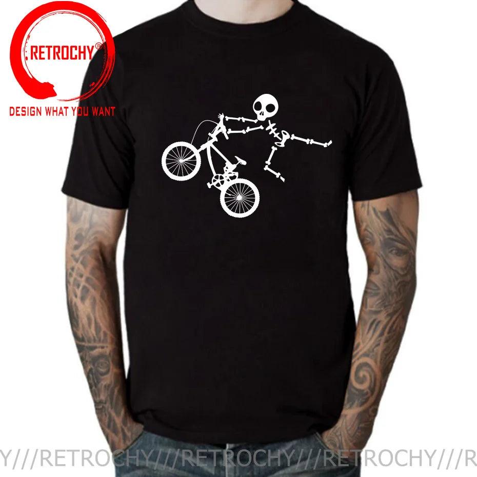 Skeleton Alien BMX Cycle Bike T-Shirt Custom Short Sleeve MTB Skull Biker TShirt Funny Fall O Neck Cotton T Shirt for Men - Lizard Vigilante