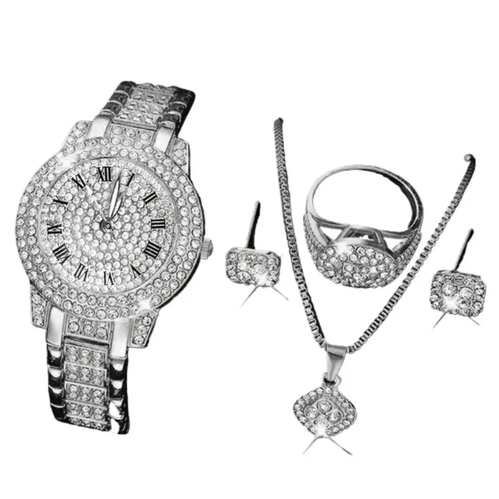 6-Piece Women's Luxury Rhinestone Quartz Watch & Jewelry Gift Set - Premium watch from Lizard Vigilante - Just $42.88! Shop now at Lizard Vigilante