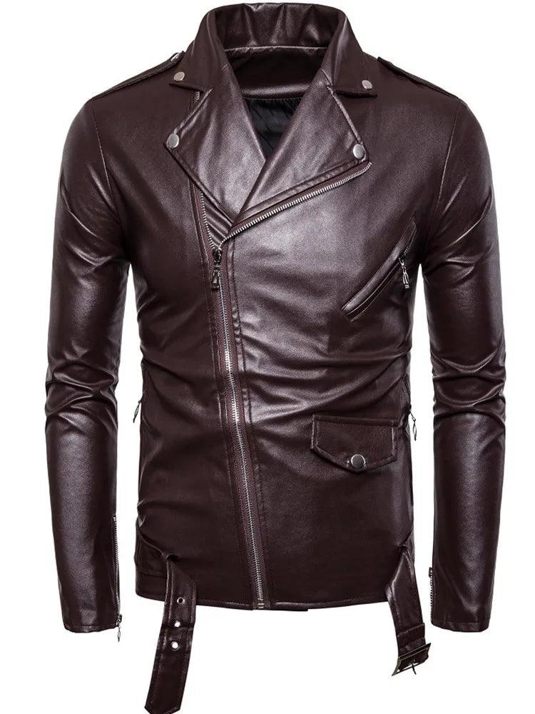 Real Leather Jacket For Men Rock Street Zipper Belt Coat Motorcycle Warm Fall  Jackets British Fashion Man PU Leather Clothing - Premium leather jacket from Lizard Vigilante - Just $64.99! Shop now at Lizard Vigilante