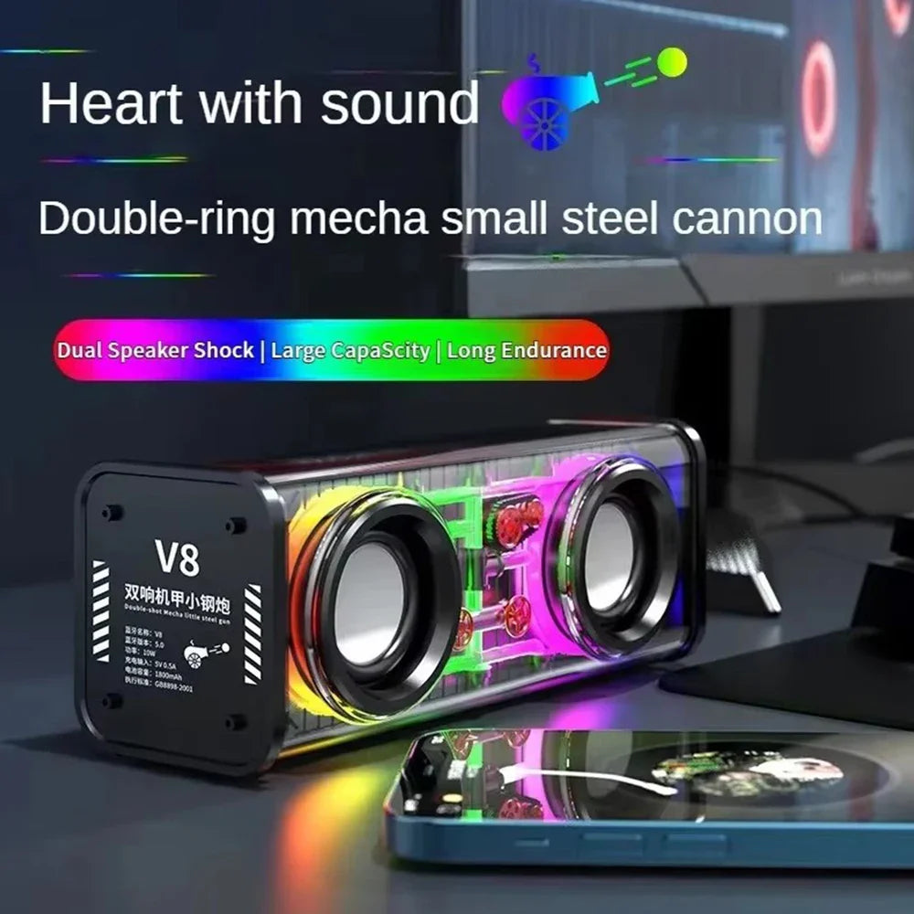 Bluetooth 5.0 Dual Speakers Wireless RGB1800mAh Transparent Mecha Speakers  Light Effect Loudspeaker Bass Subwoofer Mini Speaker