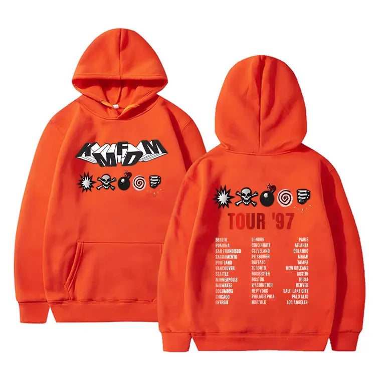 KMFDM Tour '97 Graphic Hoodie – Unisex Vintage Gothic Punk Fleece Pullover Sweatshirt - Premium hoodies from Lizard Vigilante - Just $42.88! Shop now at Lizard Vigilante