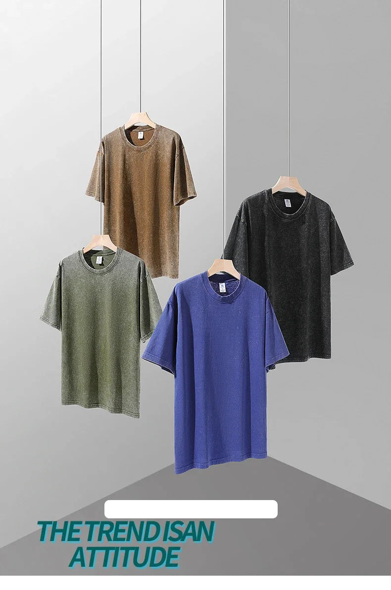 250gsm Vintage Acid Wash Punk Tee – Retro Streetwear T-Shirt for Men & Women | Harajuku Hip-Hop Grunge Cotton Short Sleeve | Namou Drane Exclusive - Premium tee from dsers - Just $27.77! Shop now at Lizard Vigilante