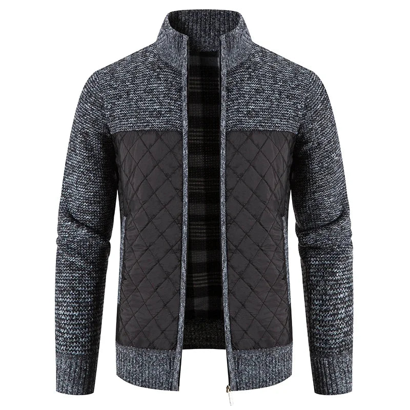 Men's Luxury Checkered Knit Hooded Cardigan – High-Quality Fleece Winter Sweater Jacket with Zipper Closure - Premium cardigan sweater from Lizard Vigilante - Just $46.66! Shop now at Lizard Vigilante