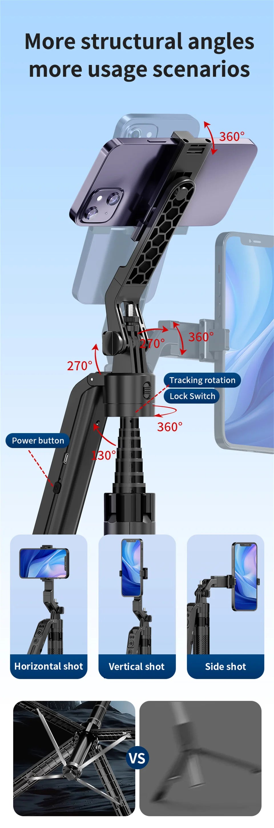 Fangtuosi IronClutch AI Tripod Gimbal — Bluetooth Selfie Stick & Smart Follow Stabilizer For Smartphones