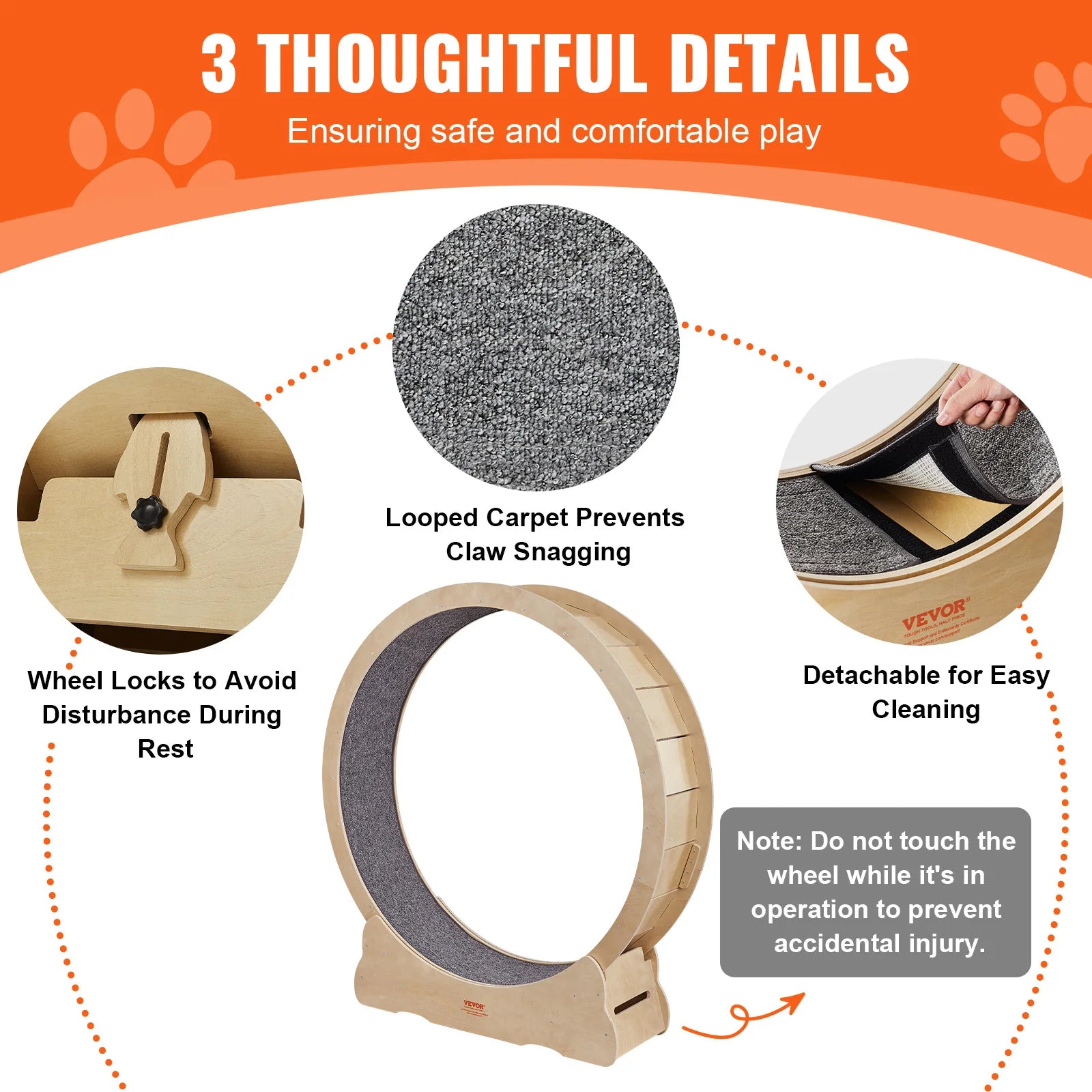 VEVOR Cat Exercise Wheel Natural Wood Silent Running Toy Treadmill Roller Wheel with Detachable Carpet for Most Cats Pet Fitness - Premium  from Lizard Vigilante - Just $184.99! Shop now at Lizard Vigilante