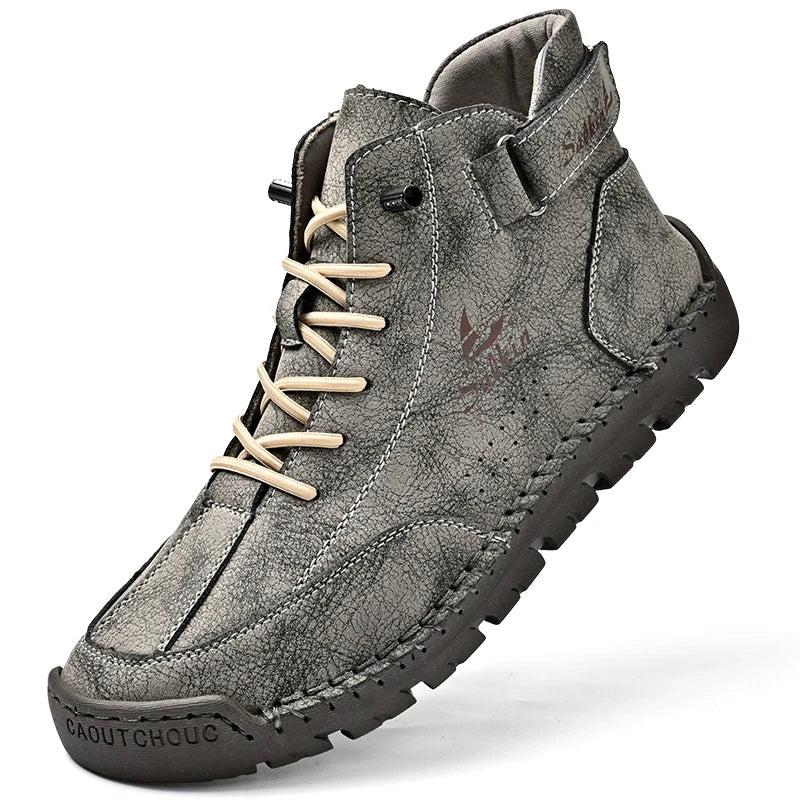 Handmade Leather Men’s Ankle Boots – Breathable Casual Outdoor Lace-Up Design Sneakers - Premium boots from Lizard Vigilante - Just $78.88! Shop now at Lizard Vigilante