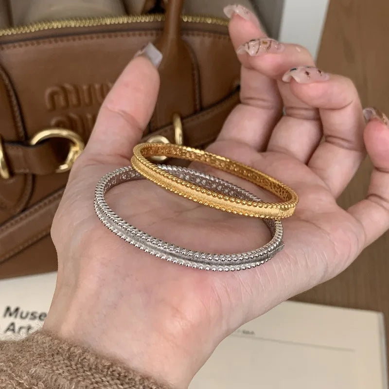 Classic silver 925 Light Luxury Round Bead Lace Brushed bracelet for women New in Simplicity Fashion bangles banquet Jewelry