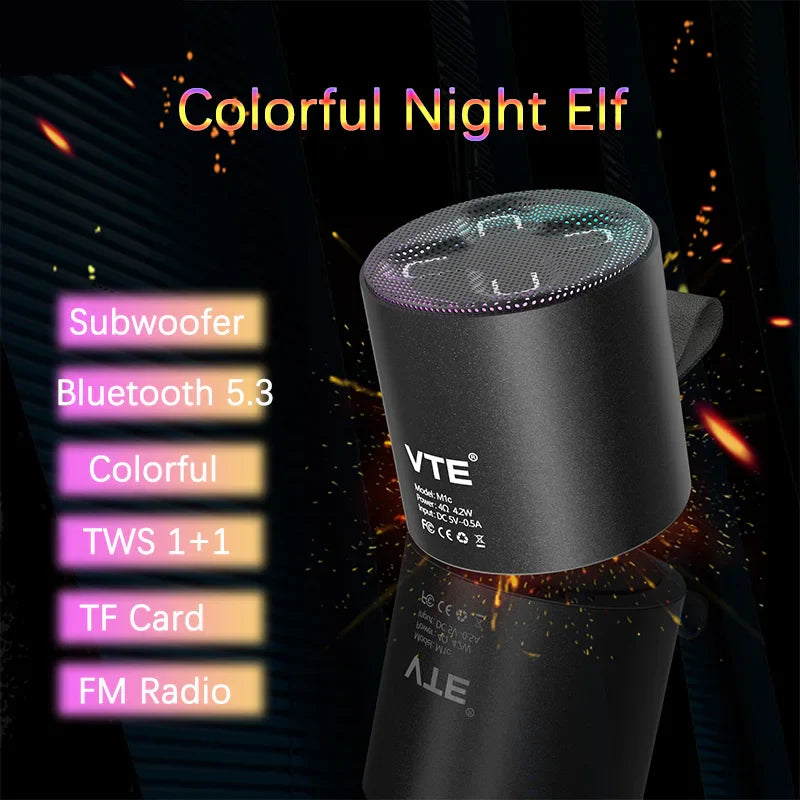 Wireless Speaker Portable Bluetooth 5.3 RGB Light Music Player Long Play TWS Connectivity Mic Subwoofer Mini Outdoor Bass Sound