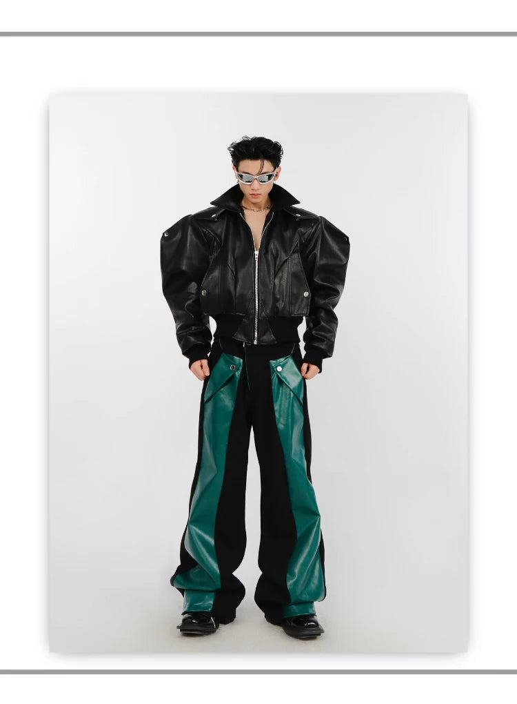 Patchwork Leather Combat Trousers – Mauroicardi Black & Toxic Green High-Waist Men’s Street Pant for Chaos & Club Damage - Premium pants from dsers - Just $159.99! Shop now at Lizard Vigilante