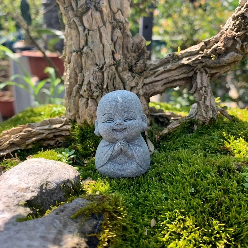 Buddha Stone Statue Little Buddhist Monks Tibetan Buddhism Figurines Zen Garden Ornament Meditation Home Aquarium Decoration