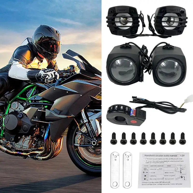 Motorcycle Bluetooth Speaker 12-80V Universal Hifi Sound Motorcycle Stereo Weatherproof Audio Amp System Handlebar Speaker