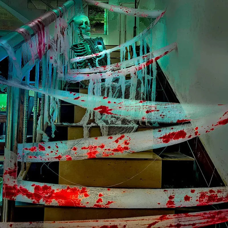 Haunted House Home Scene Decoration 3m/5m Halloween Bloody Gauze Bandage Warning Isolation Belt Horror Props For Halloween Party