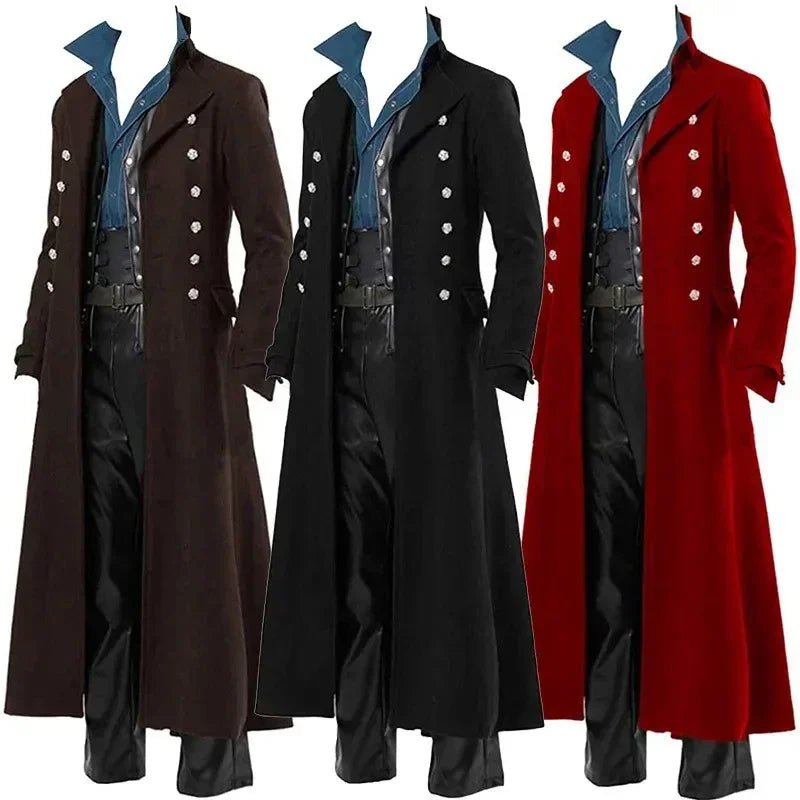 Medieval Pirate Steampunk Trench Coat Stage Wear Cosplay - Premium trench coat from Lizard Vigilante - Just $54.88! Shop now at Lizard Vigilante