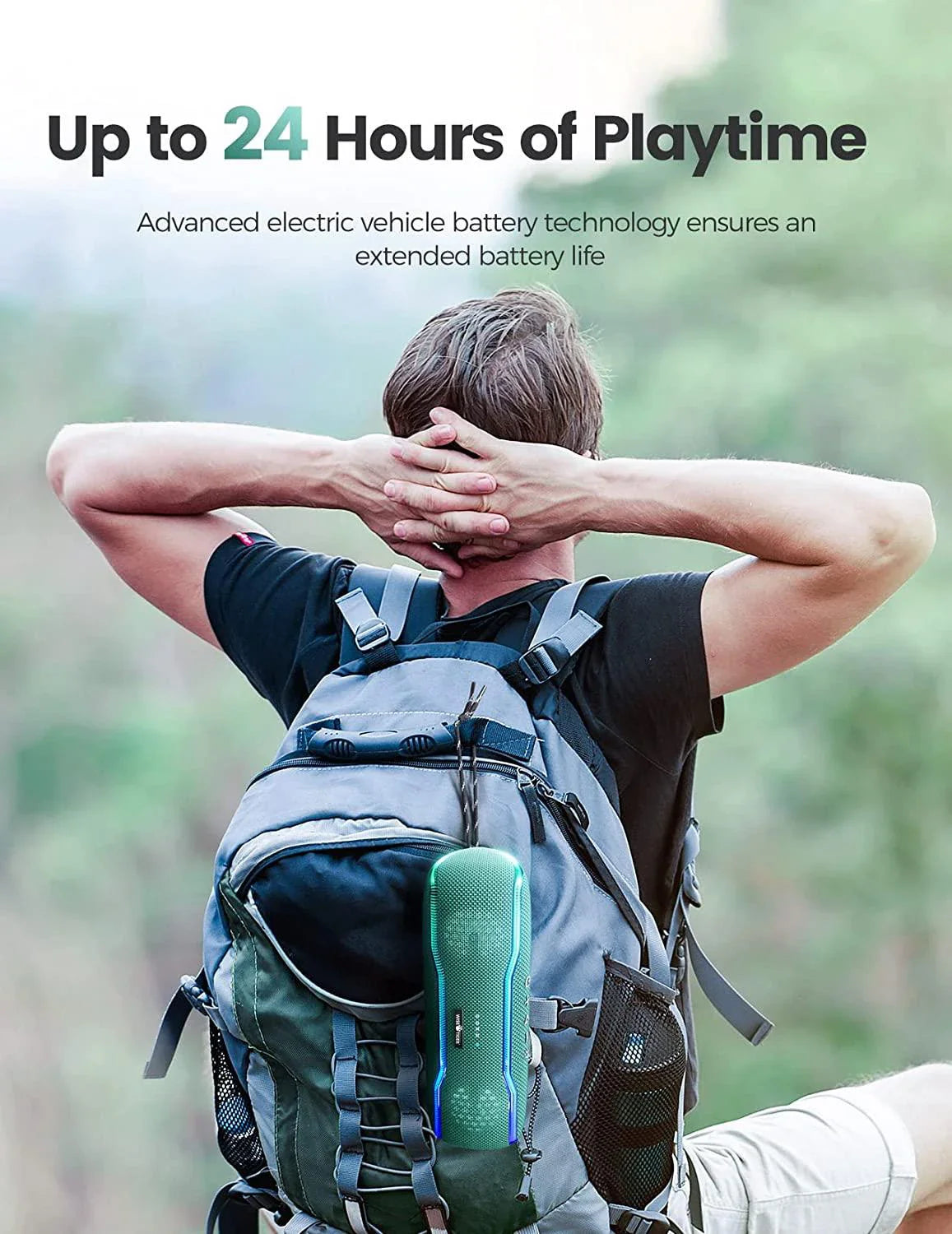 WISETIGER Bluetooth Speaker Outdoor IPX7 Waterproof 25W BT5.3 Loudspeaker Stereo Surround Speaker with Cool Pulsing EQ Lights