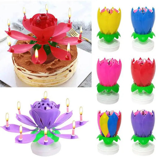 Multicolor Rotating Lotus Cake Candle Electronic Music Candle Birthday Wedding Cake Decoration For Kids Gift Party - Premium  from Lizard Vigilante - Just $3.99! Shop now at Lizard Vigilante