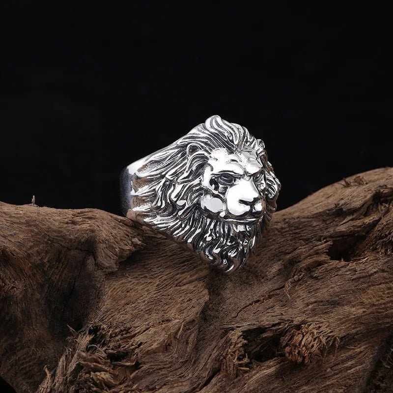 Silver High-Quality Men's Lion Head Ring – Stainless Steel Detroit Rock Punk Animal Ring - Premium ring from Lizard Vigilante - Just $28.88! Shop now at Lizard Vigilante