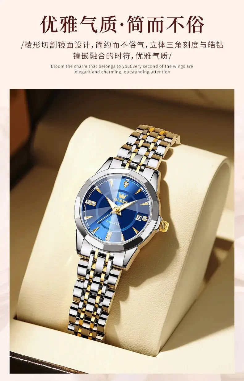 OLEVS Original Brand Elegant Women's Watches Waterproof Luminous Quartz Watch for Lady Necklace Bracelet Gift Box Set Calendar