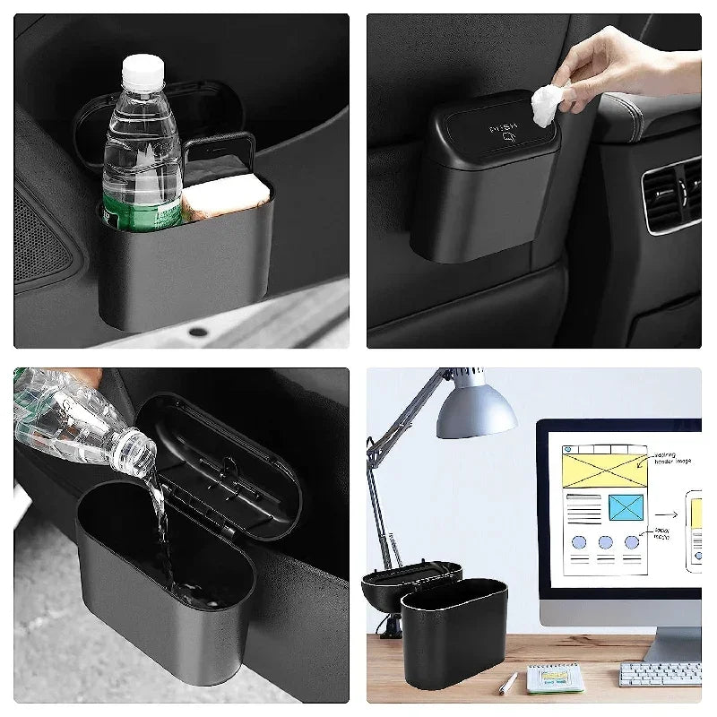 Car Mounted Garbage Bin, Side Mounted Storage Bin with Lid, Mini Storage Bag, Multi-purpose Car Seat Backrest Storage Box