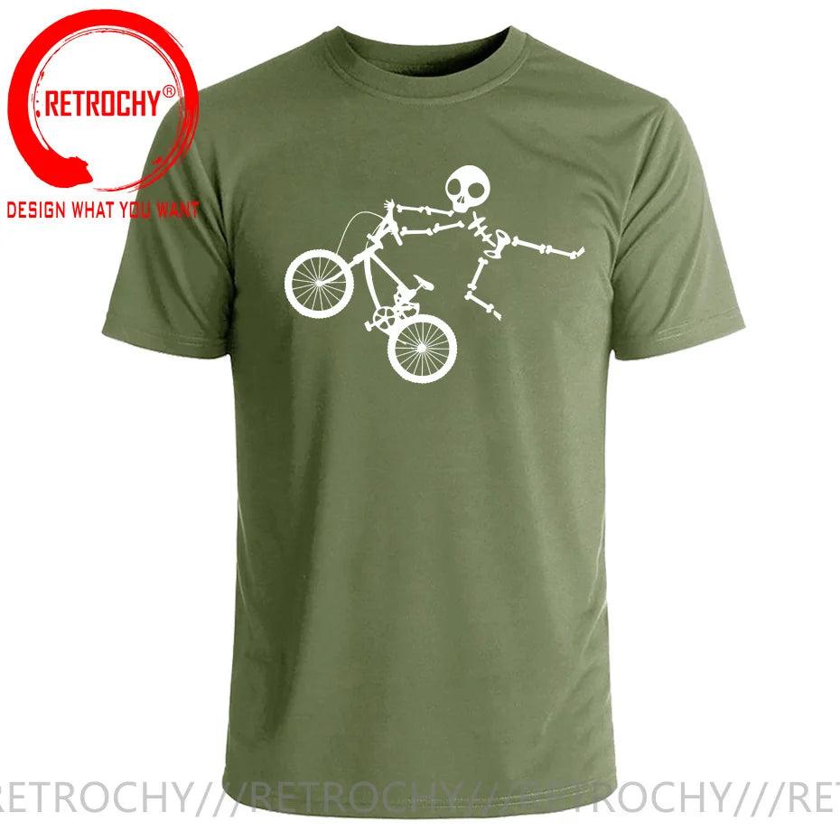 Skeleton Alien BMX Cycle Bike T-Shirt Custom Short Sleeve MTB Skull Biker TShirt Funny Fall O Neck Cotton T Shirt for Men - Lizard Vigilante