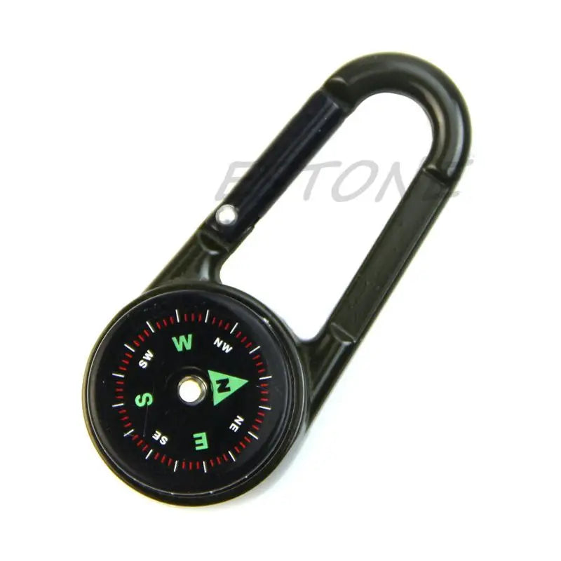 Tactical Survival Tri-Gauge Carabiner — Metal Compass + Thermometer Keychain