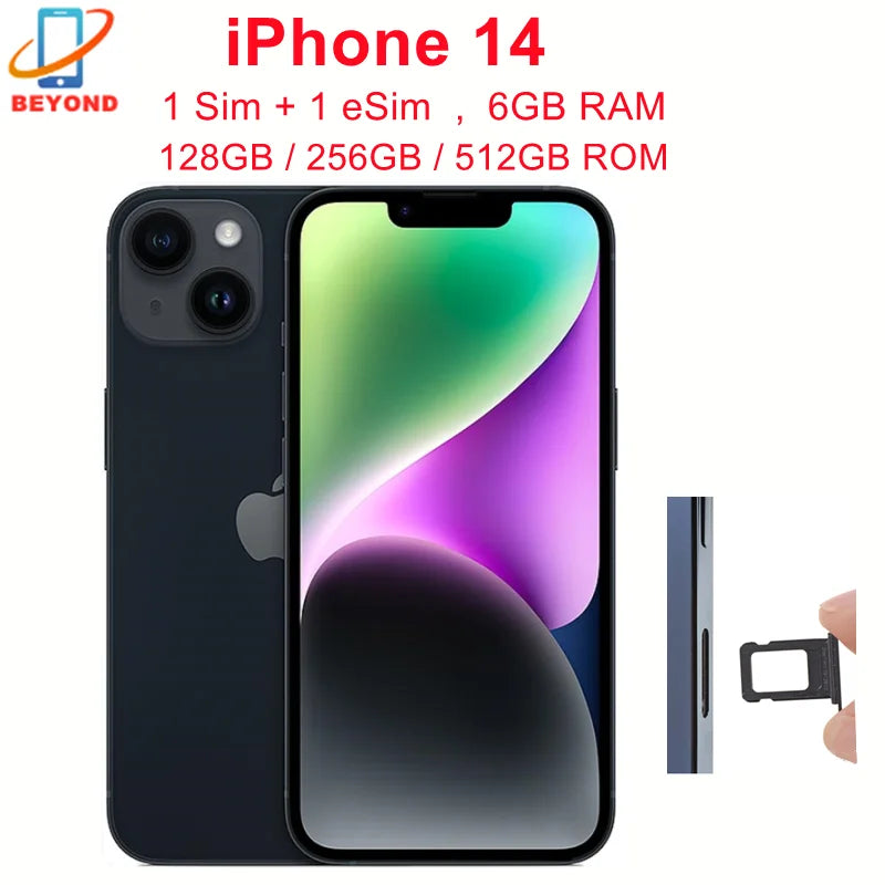 iPhone 14 International Version 1SIM+1eSIM 128/256GB ROM 6GB RAM 6.1" Genuine Super Retina OLED Face ID NFC A15 5G 98% New
