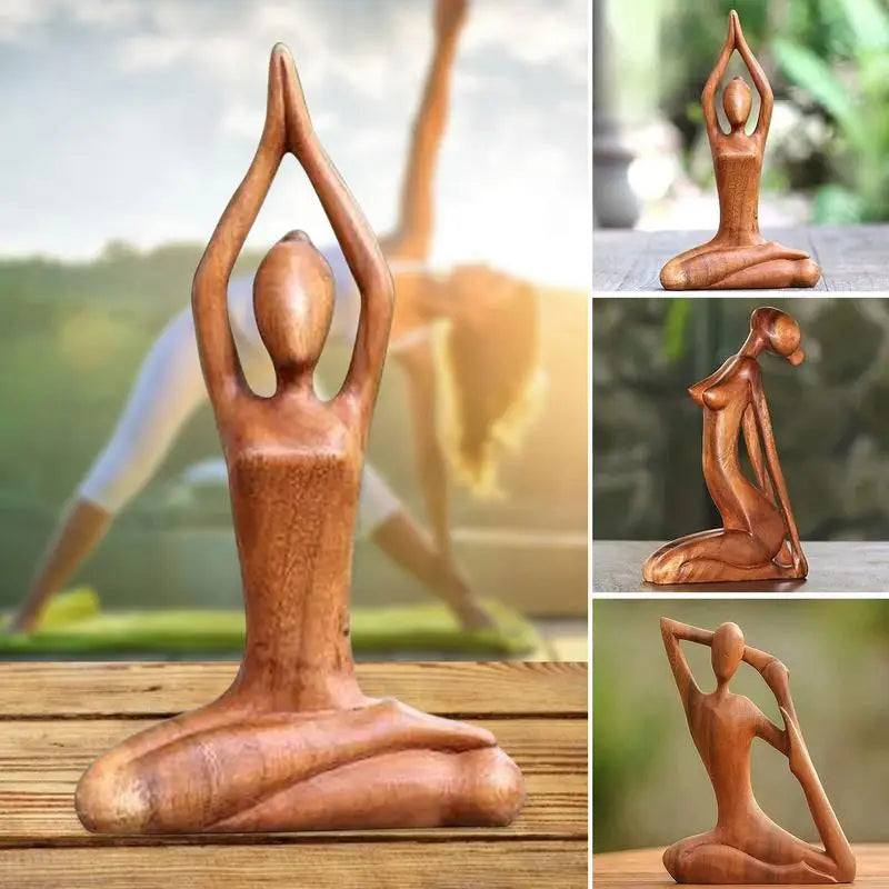 Wooden Yoga Pose Sculpture Abstract Yoga Meditation Statue Hand Carved Wood Fragrant Art Decoration Gallery Tabletop Ornaments