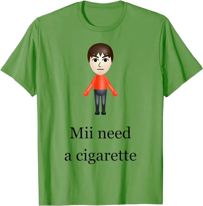 Mii Need A Cigarette T-Shirt – Funny Men's Fashion Novelty Tee, Humorous Gift, Short Sleeve Graphic Top - Premium tshirt from Lizard Vigilante - Just $23.95! Shop now at Lizard Vigilante