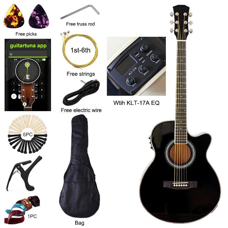 Thin Body Acoustic Electric Guitar Beginner Guitar with Free Gig Bag Free String Black Natural Sunburst White Color - Lizard Vigilante