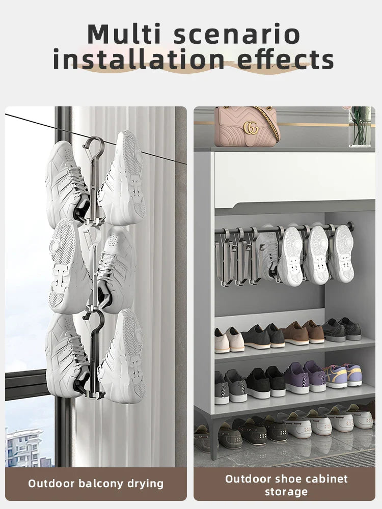 Household Shoes Drying Rack Balcony Foldable Shoe Hanger Clothing Hook Sneaker Rack Home Storage Lundary Tools