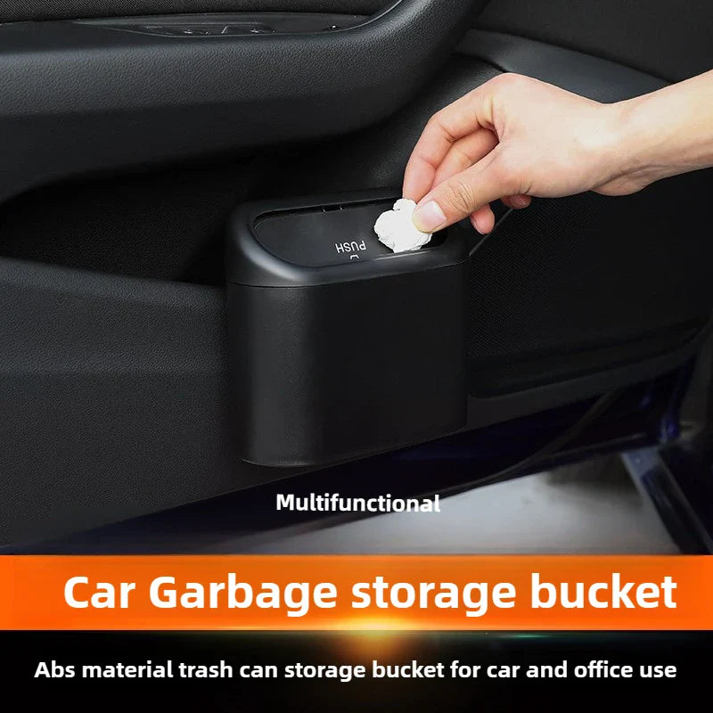 Car Trash Can Door Side Hanging Storage Bucket Lid Mini Box Bin Auto Dust Interior Rubbish Bag Garbage Accessories Push Dustbin